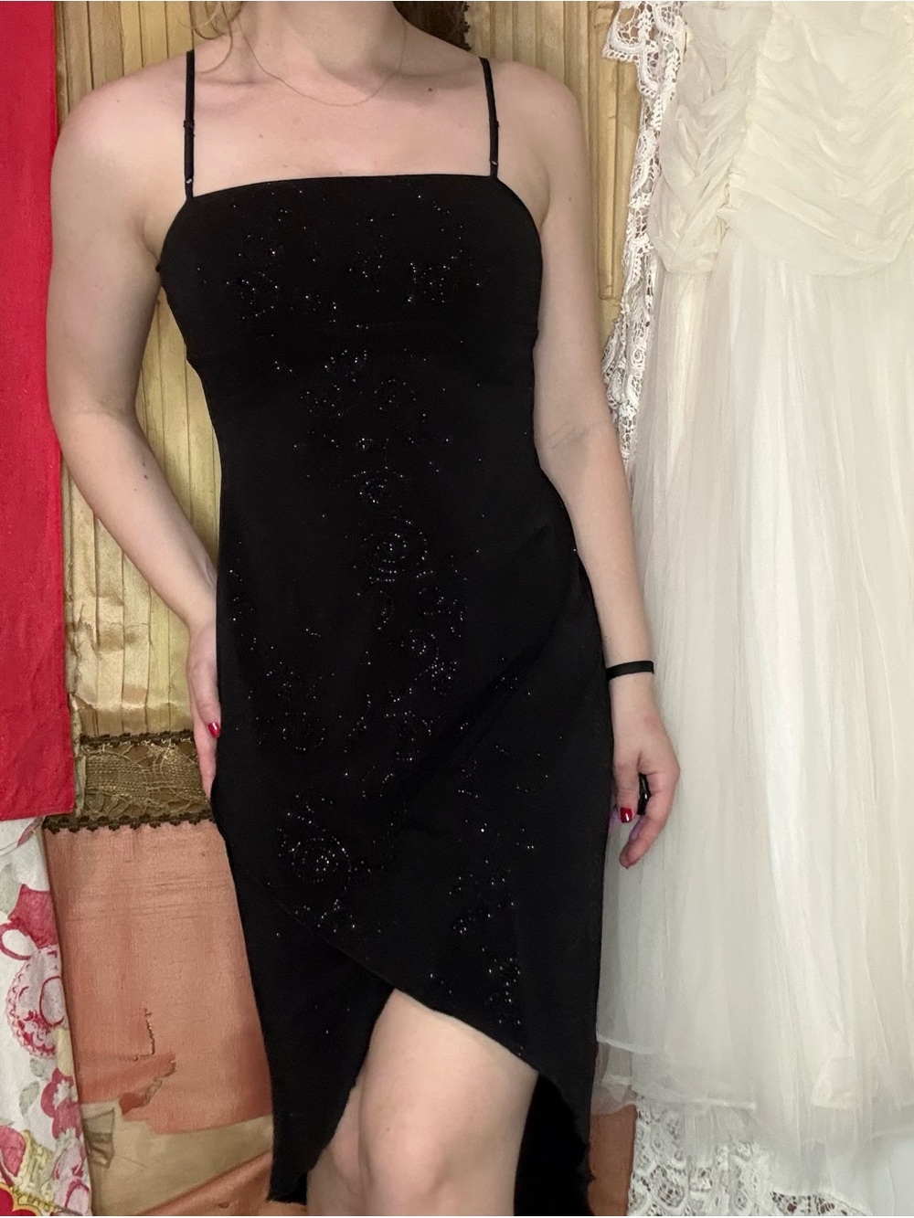 Vintage 90’s City Triangles Spaghetti-Strap Evening Dress with Sparkle Swirls